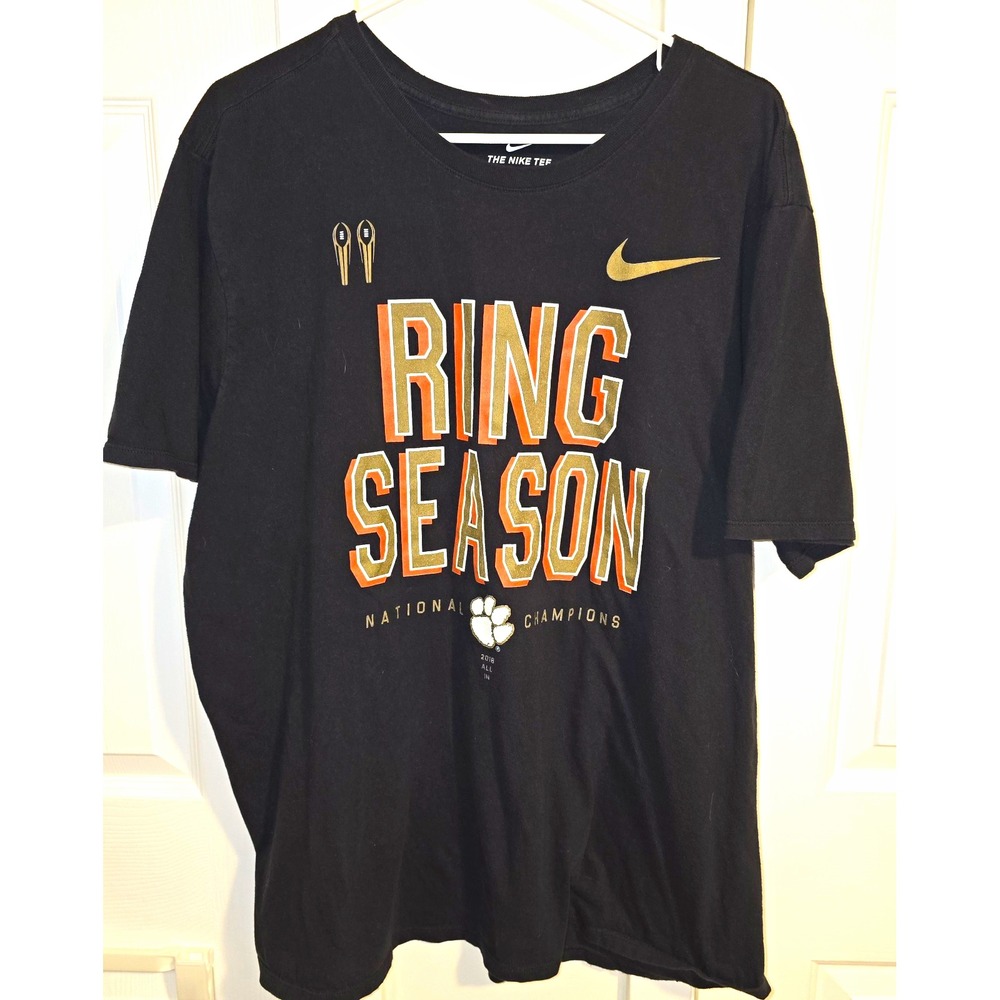 Nike Clemson Tigers NCAA Championship Ring Season Black T-Shirt Mens 2XL